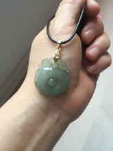 Load image into Gallery viewer, 100% Natural type A icy oily light green gray Jadeite Jade seashell (福贝)  pendant F148
