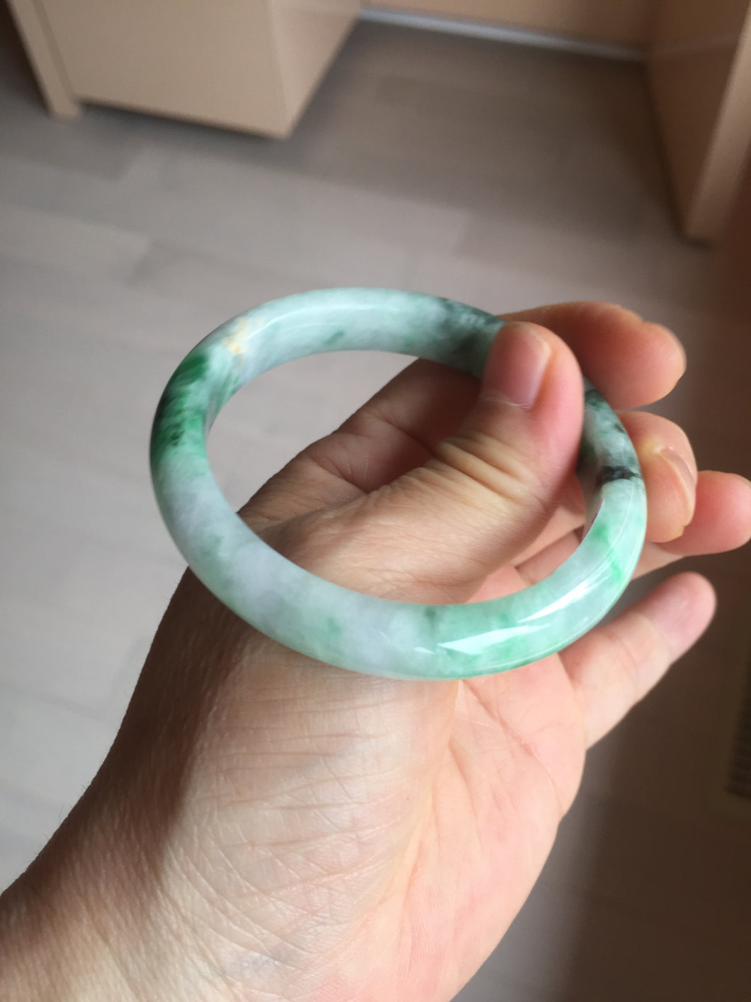 52.5mm certified 100% natural Type A sunny green purple slim jadeite jade bangle BN9-7083