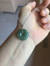 Load image into Gallery viewer, 19.4mm Type A 100% Natural dark green gray (老油青)Jadeite Jade Safety Guardian Button donuts pendant PA157
