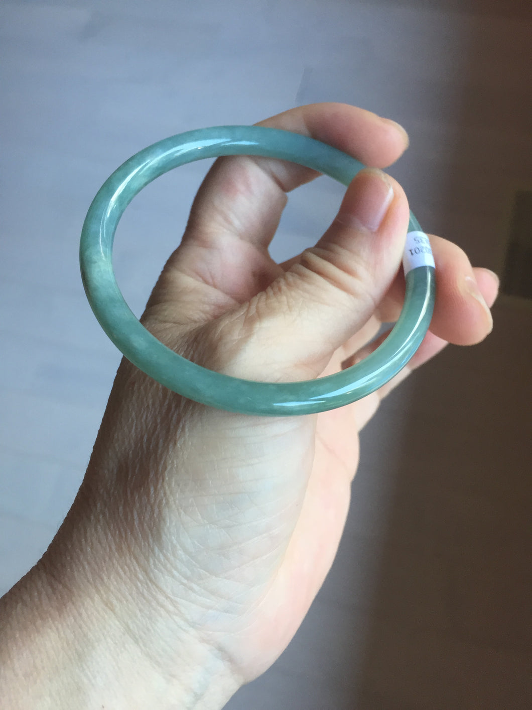 58.5mm Certified Type A 100% Natural light green/blue/gray Guatemala slim round cut Jadeite bangle PD72-8135