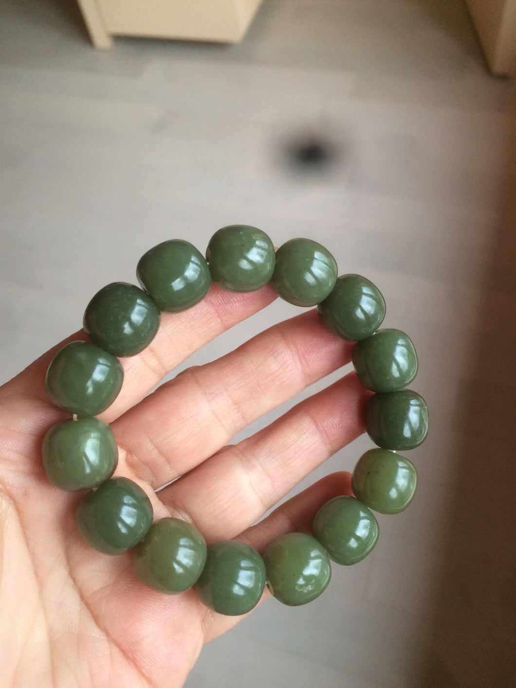 13.5x13.6mm 100% Natural olive green/brown/black vintage style nephrite Hetian Jade bead bracelet HE83