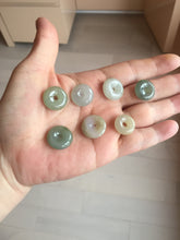 Load image into Gallery viewer, 14.5-16.4mm Type A 100% Natural icy watery light green white gray Jadeite Jade Safety Guardian Button donuts Pendant group AU80
