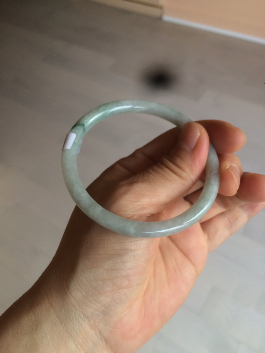 56.8mm certified Type A 100% Natural green/white slim round cut Jadeite Jade bangle M84-0142