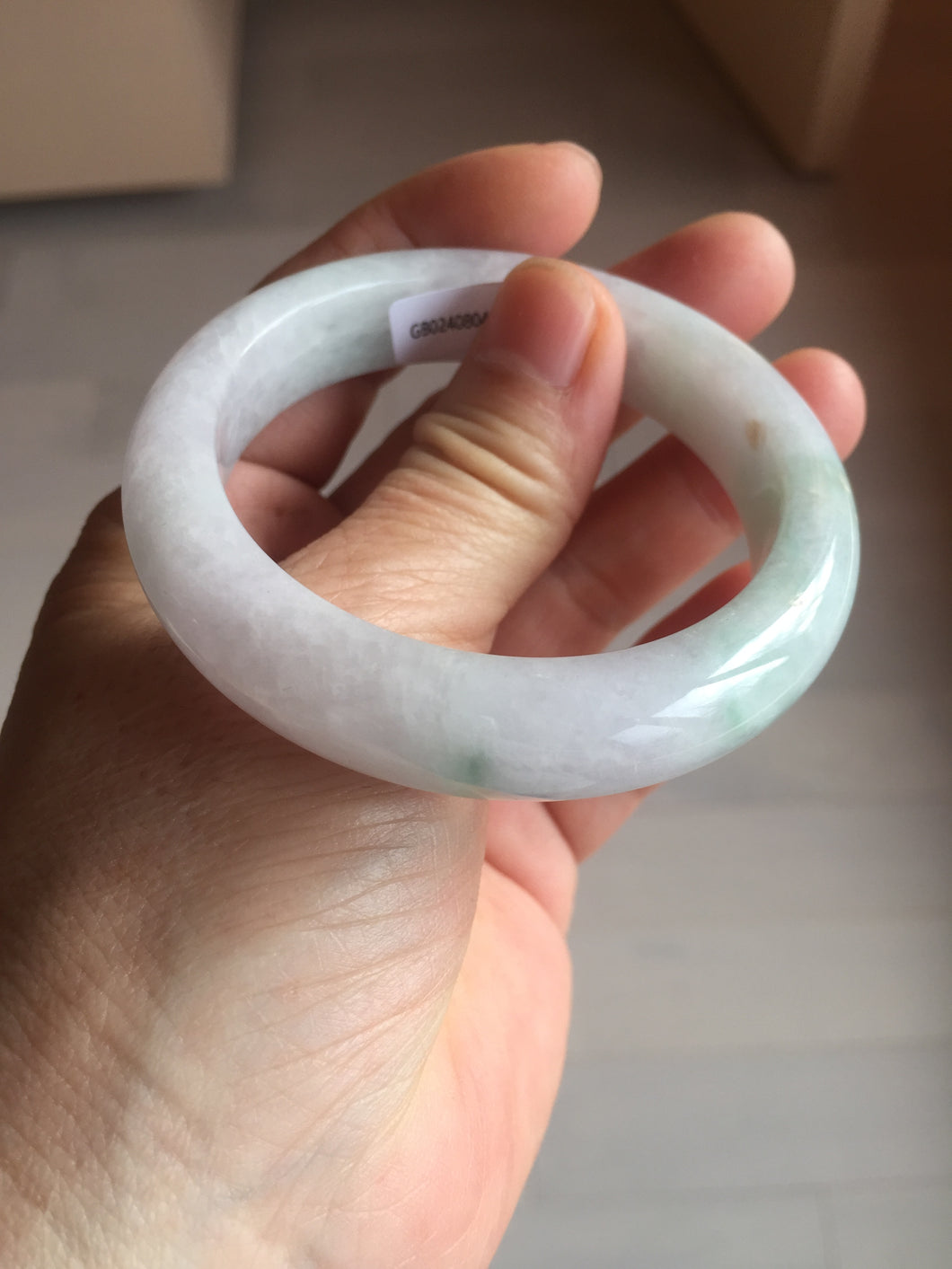 51.9mm certified Type A 100% Natural light purple with green floating flowers Jadeite Jade bangle AU10-1263