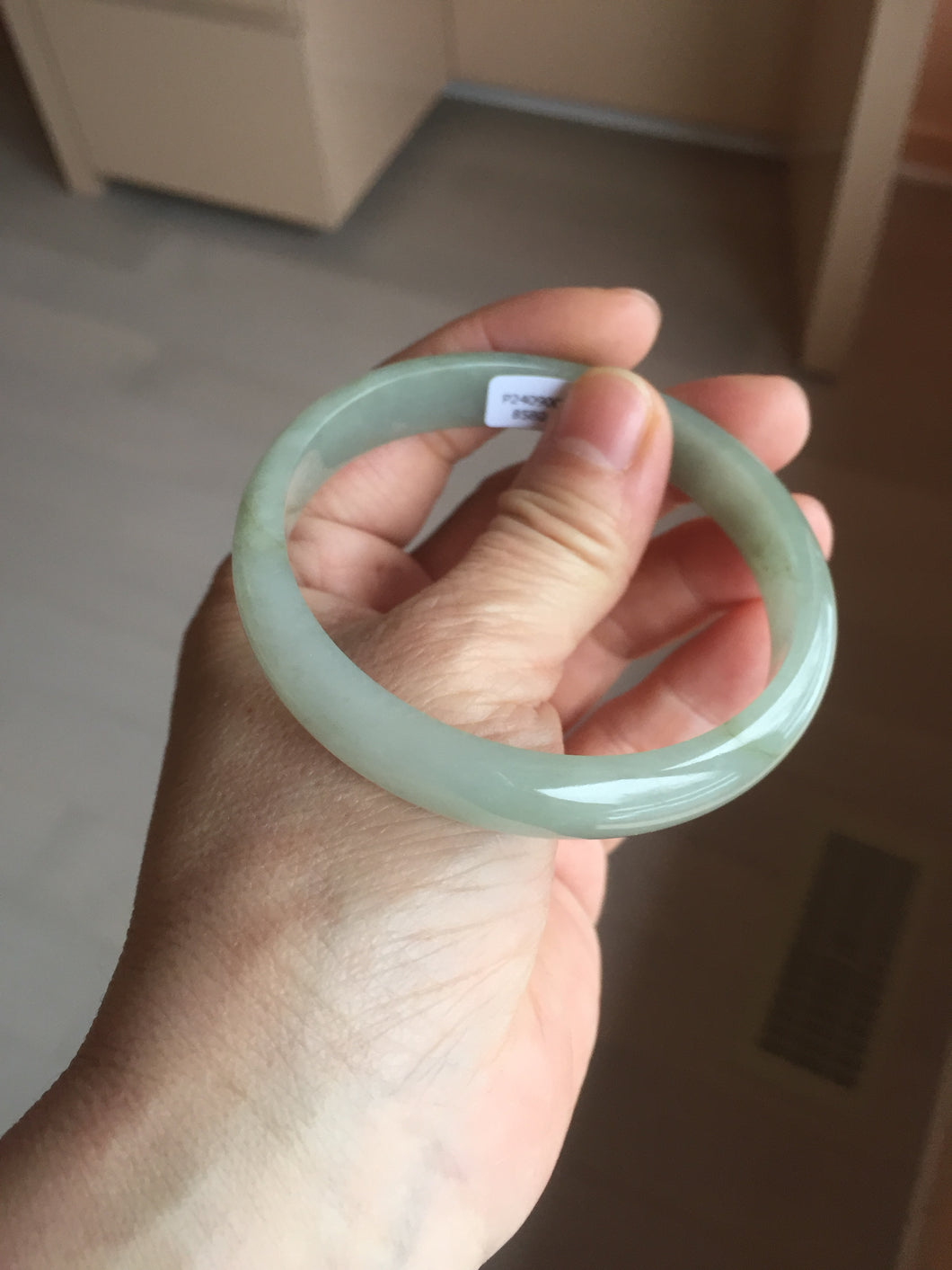 59.4mm Certified Type A 100% Natural oily dark green gray Jadeite Jade bangle AJ76-8580