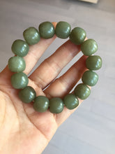 Load image into Gallery viewer, 100% Natural 13.8x12.5mm dark green/gray/brown vintage style nephrite Hetian Jade bead bracelet HF76
