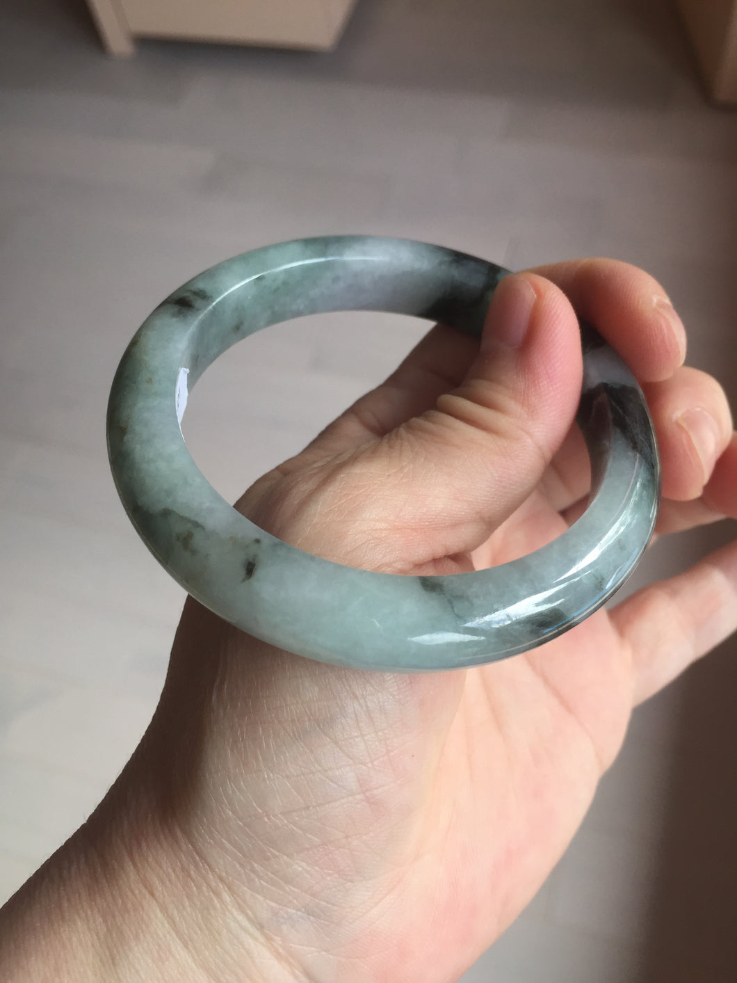 Shopify only. 56.5mm certified 100% natural type A dark green white jadeite jade bangle BN88-4487