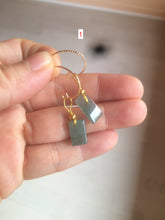 Load image into Gallery viewer, 100% Natural icy watery deep sea blue/green/gray safe and sound dangling Guatemala jadeite Jade earring Q125
