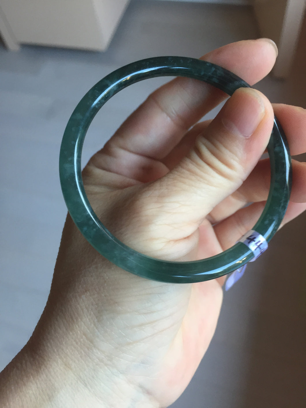 56mm Certified Type A 100% Natural dark green/blue/gray with flying snow Guatemala slim round cut Jadeite bangle PD17-4445