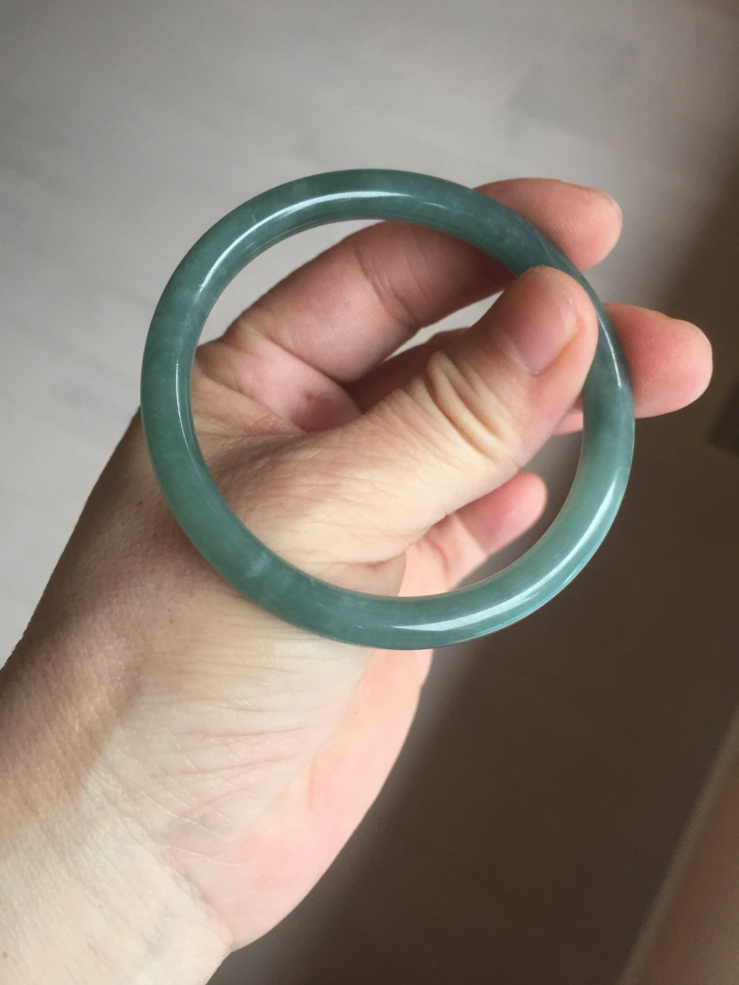 53mm Certified Type A 100% Natural dark green/blue/gray/black slim round cut Guatemala Jadeite bangle GL36-15-3793