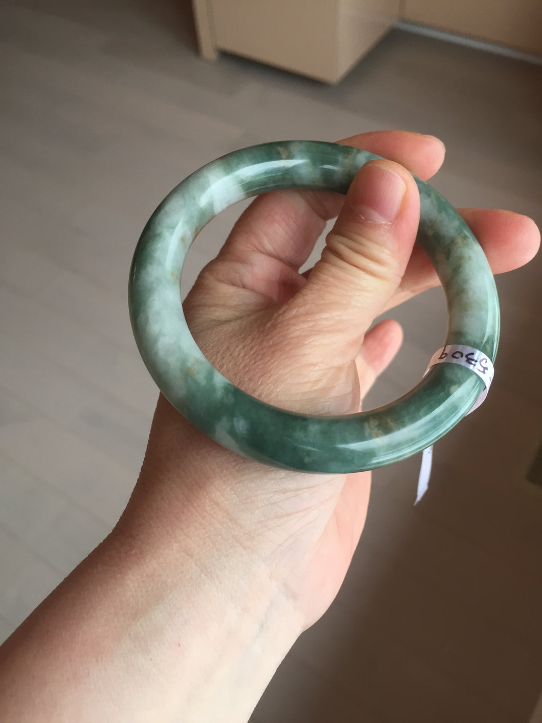 59.5mm certified Type A 100% Natural dark green brown chubby round cut Jadeite Jade bangle BK141-5309