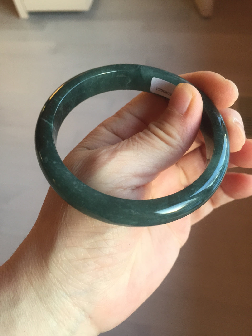 59mm Certified Type A 100% Natural dark green/light blue/gray/black Guatemala Jadeite bangle AQ88-6412