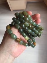 Load image into Gallery viewer, 100% Natural 12x9mm green/yellow olives shape seed material (河磨玉，和田玉籽料) Hetian Jade bead bracelet group HE92
