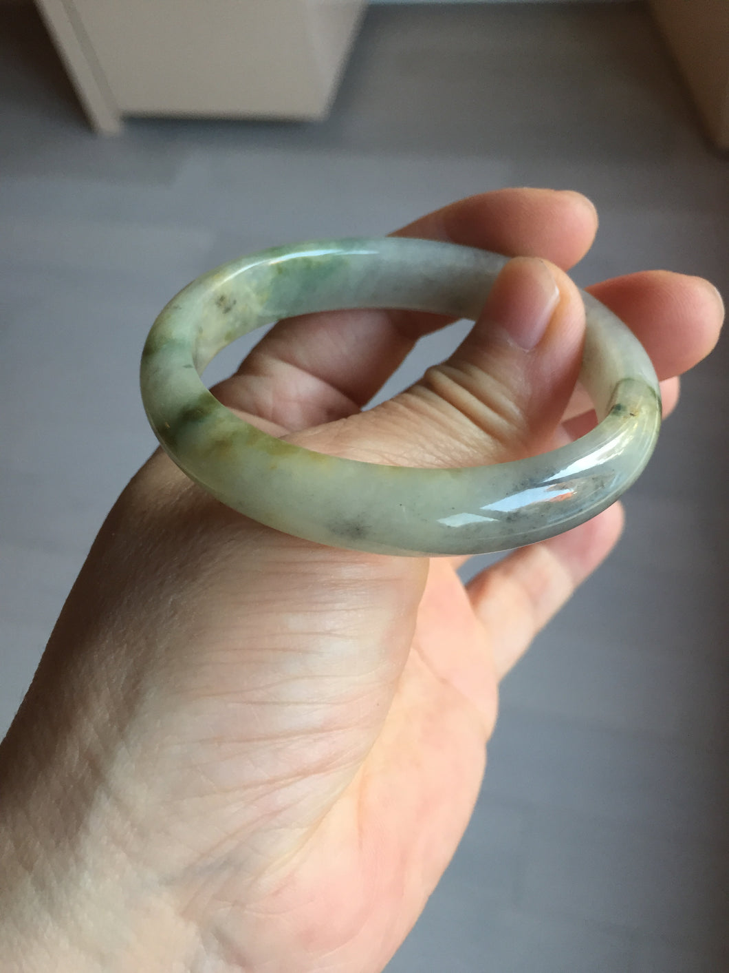 49mm certified Type A 100% Natural icy watery yellow black(WuJi) oval Jadeite Jade bangle BM114-2667