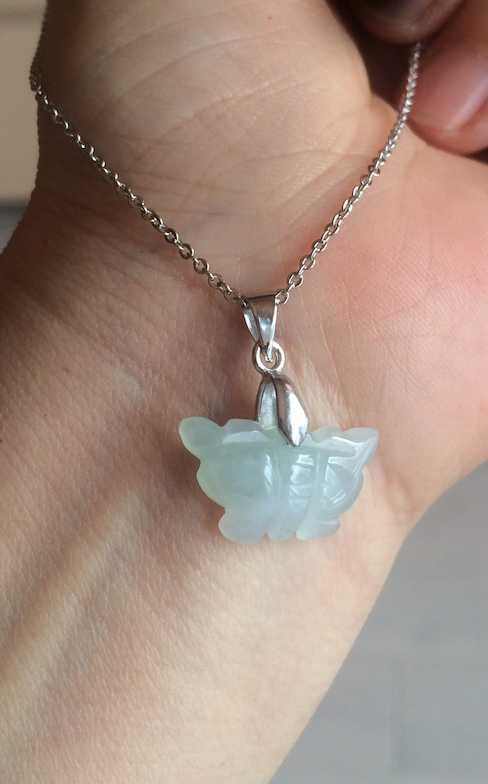 100% Natural type A icy watery  light green purple white 3D Jadeite Jade butterfly pendant BG47