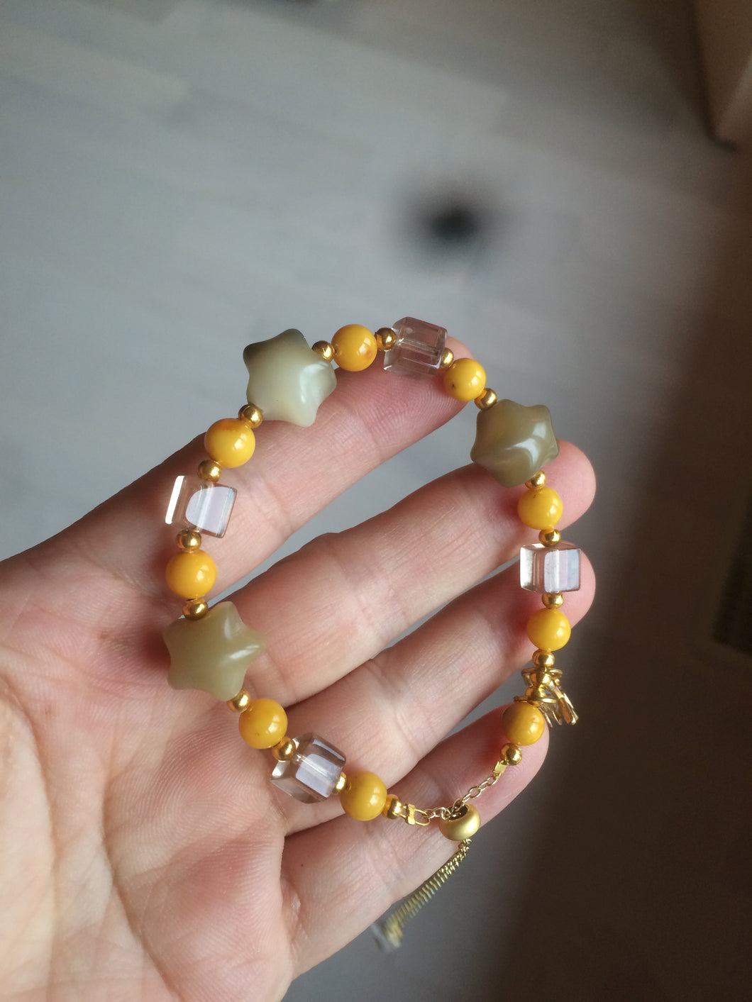 Natural Yellow gemstone/gray stars Bodhi Root bracelet SY15 add-on item.