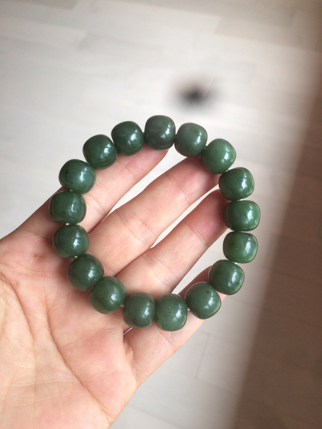 100% Natural 10.7/11.9mm dark green/gray/black vintage style nephrite Hetian Jade（碧玉） bead bracelet group HF45