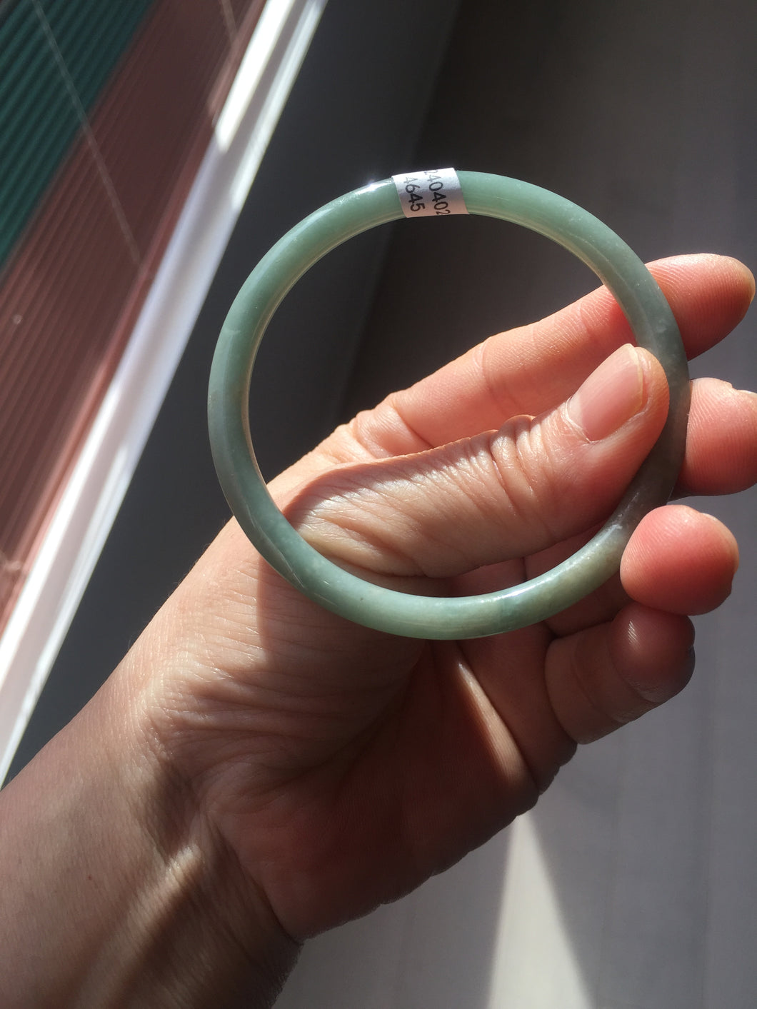 55mm Certified Type A 100% Natural light green/blue slim round cut Guatemala Jadeite bangle BS51-4645