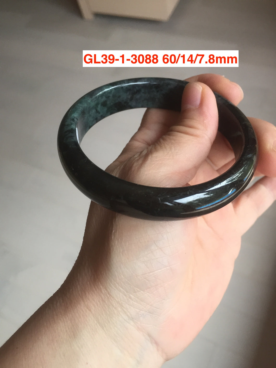 60mm certified Type A 100% Natural dark green/black(墨翠) Jadeite Jade bangle group with defects GL39