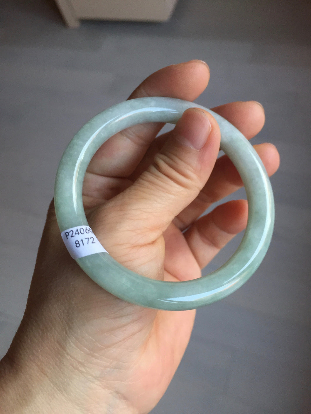 54.5mm Certified Type A 100% Natural light green round cut Jadeite Jade bangle F139-8172