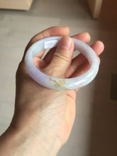 Load image into Gallery viewer, 55.5mm 100% Natural type A light green purple white carved and golden-painted Jadeite Jade bangle BP169-0272
