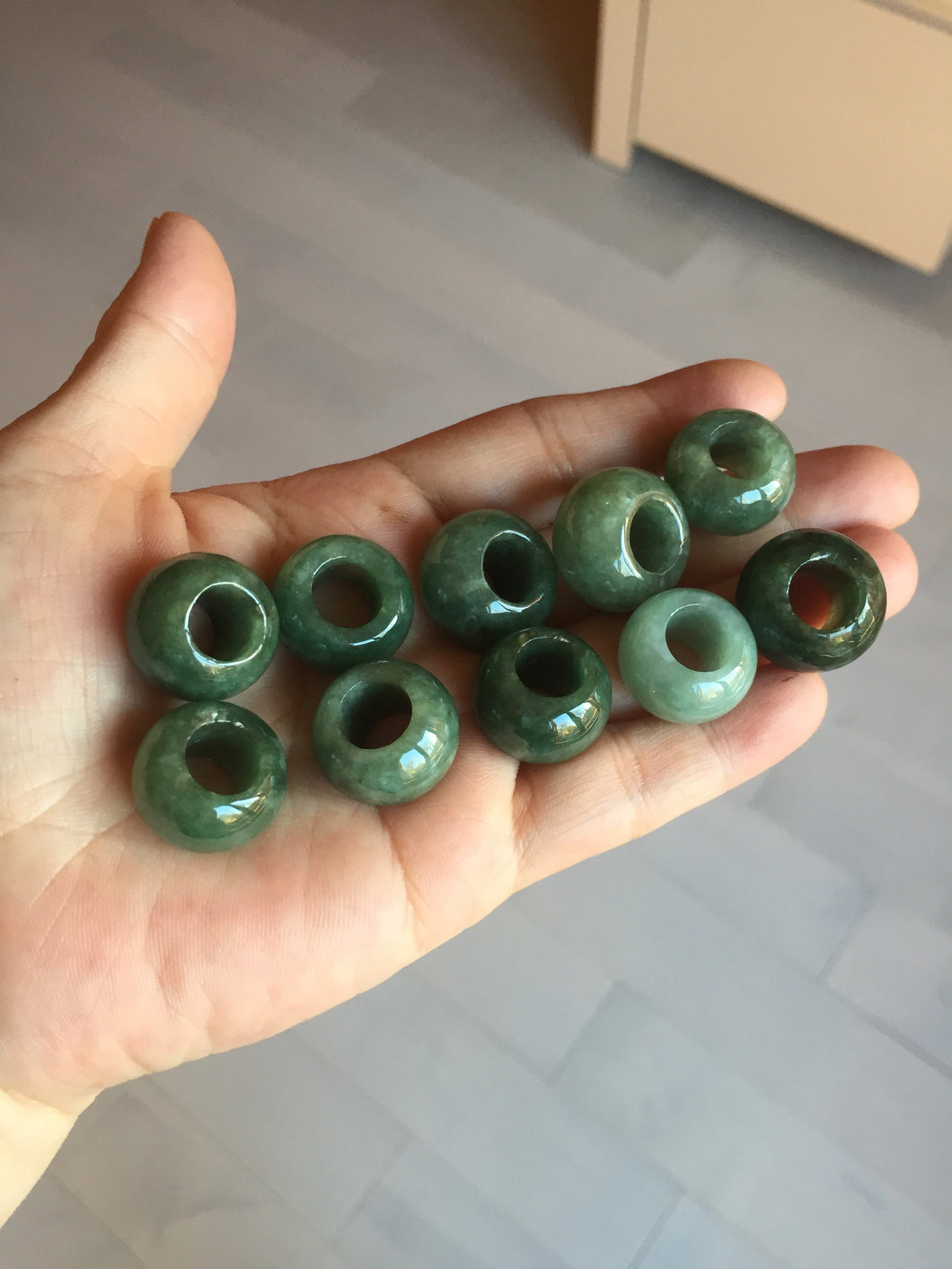 20(16)x12.9(12.4)mm Type A 100% Natural dark green/gray/black(老油青) donut shape Jadeite Jade LuluTong (Every road is smooth) bead pendant PD195