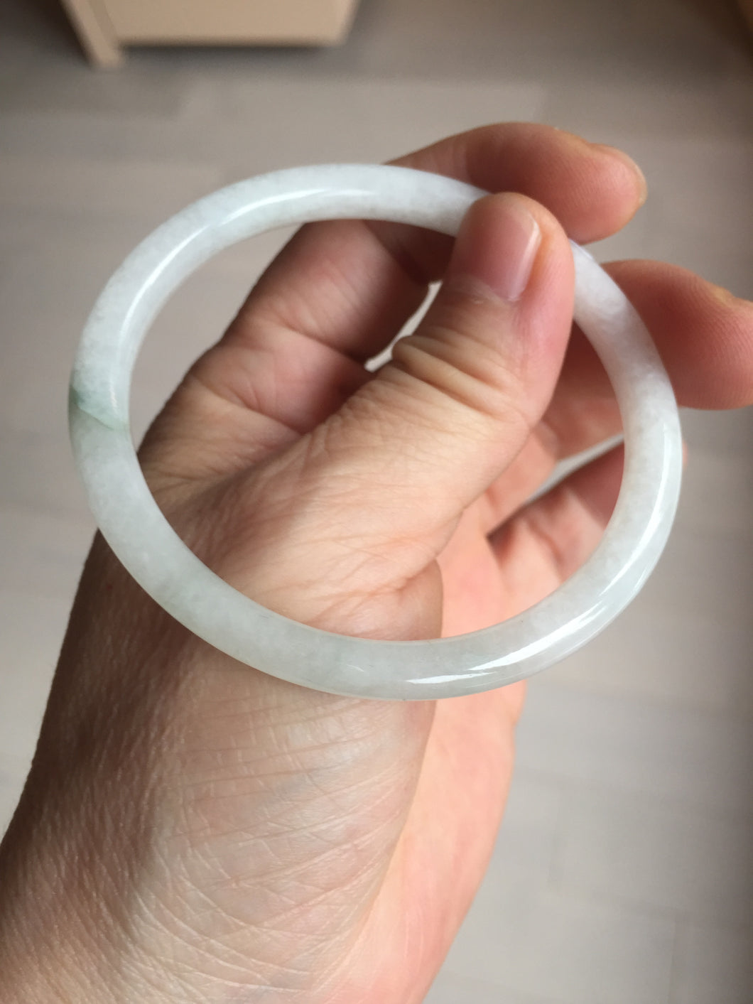 54.5mm 100% natural Type A light green white slim round cut jadeite jade bangle AD106-8112