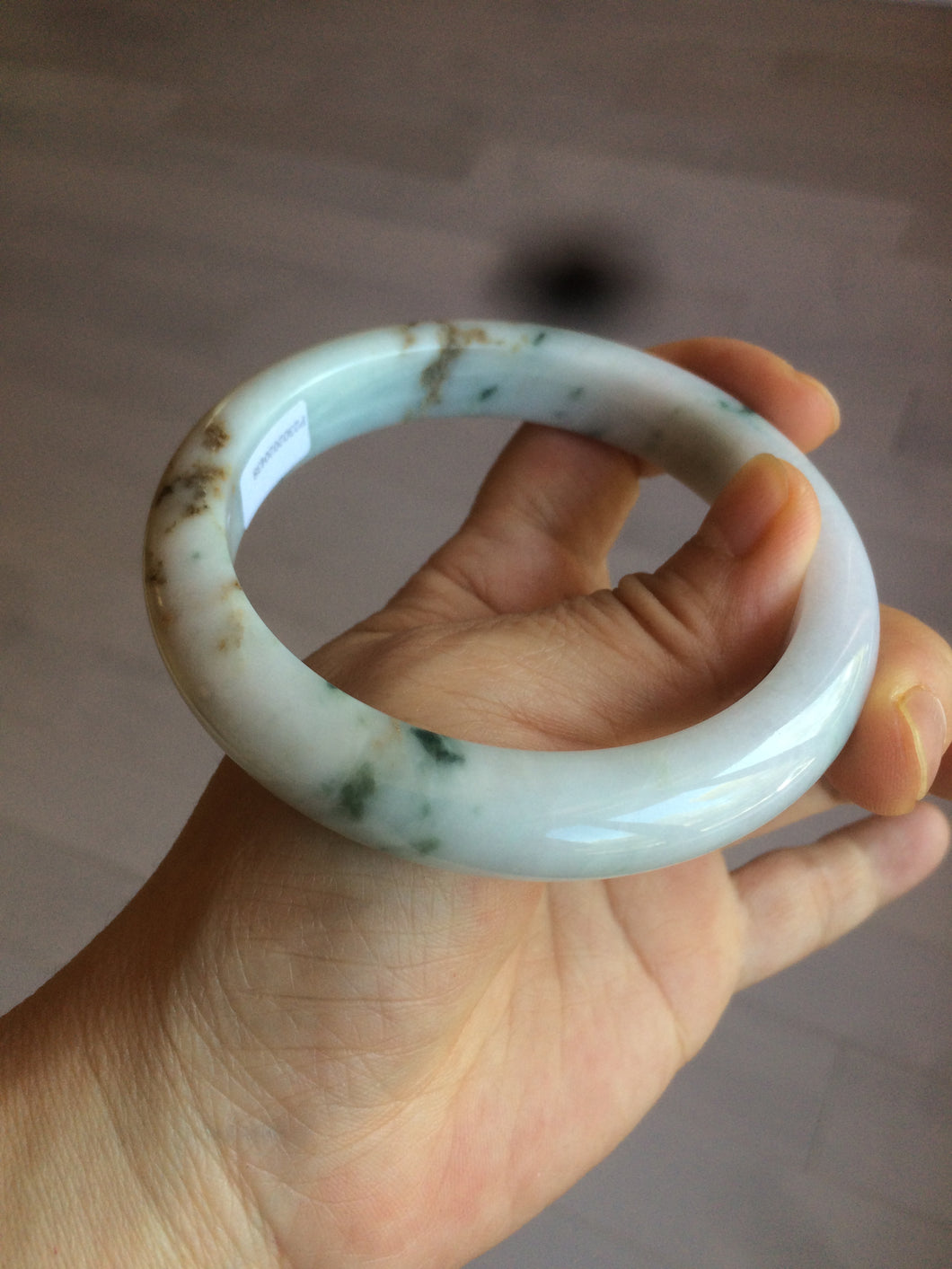 62.7mm Certified Type A 100% Natural light green/white/brown/purple Jadeite Jade bangle AH84-0438