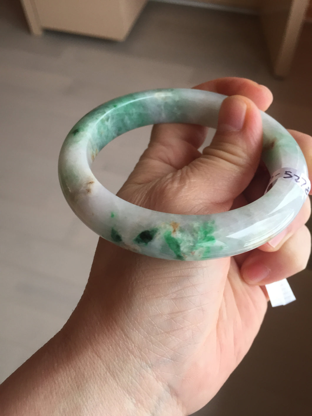 60.5mm certified Type A 100% Natural light green sunny green light purple Jadeite Jade bangle BK140-5278