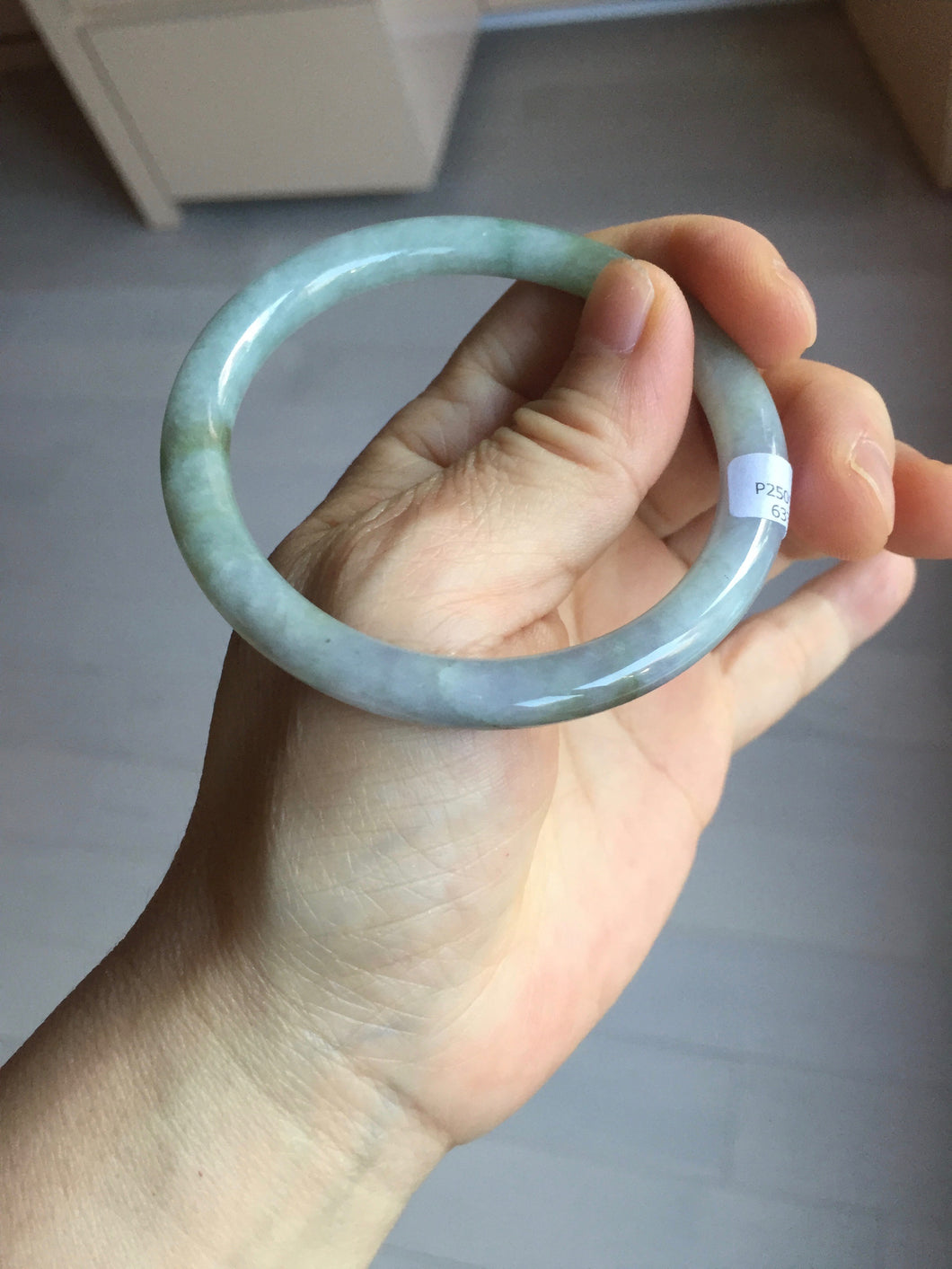 56.3mm certified 100% natural Type A green gray purple slim round cut jadeite bangle PD161-6334