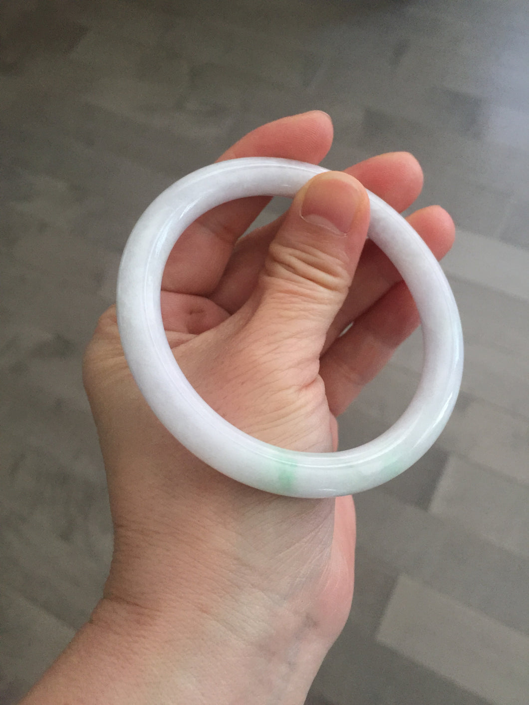 59.5mm Certified Type A 100% Natural sunny green/white/light purple round cut Jadeite Jade bangle BK84-4676