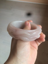 Load image into Gallery viewer, 53mm 100% natural light pink/white Quartzite (Shetaicui jade) carved nine-tailed fox bangle SY2

