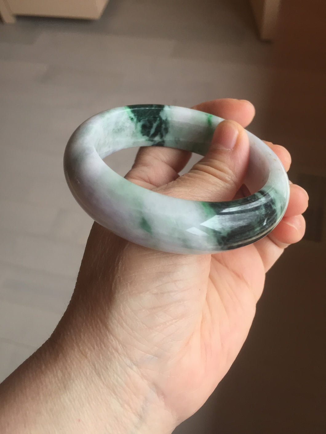 58.5mm Certified 100% natural Type A green/purple chubby jadeite jade bangle PB97-8998
