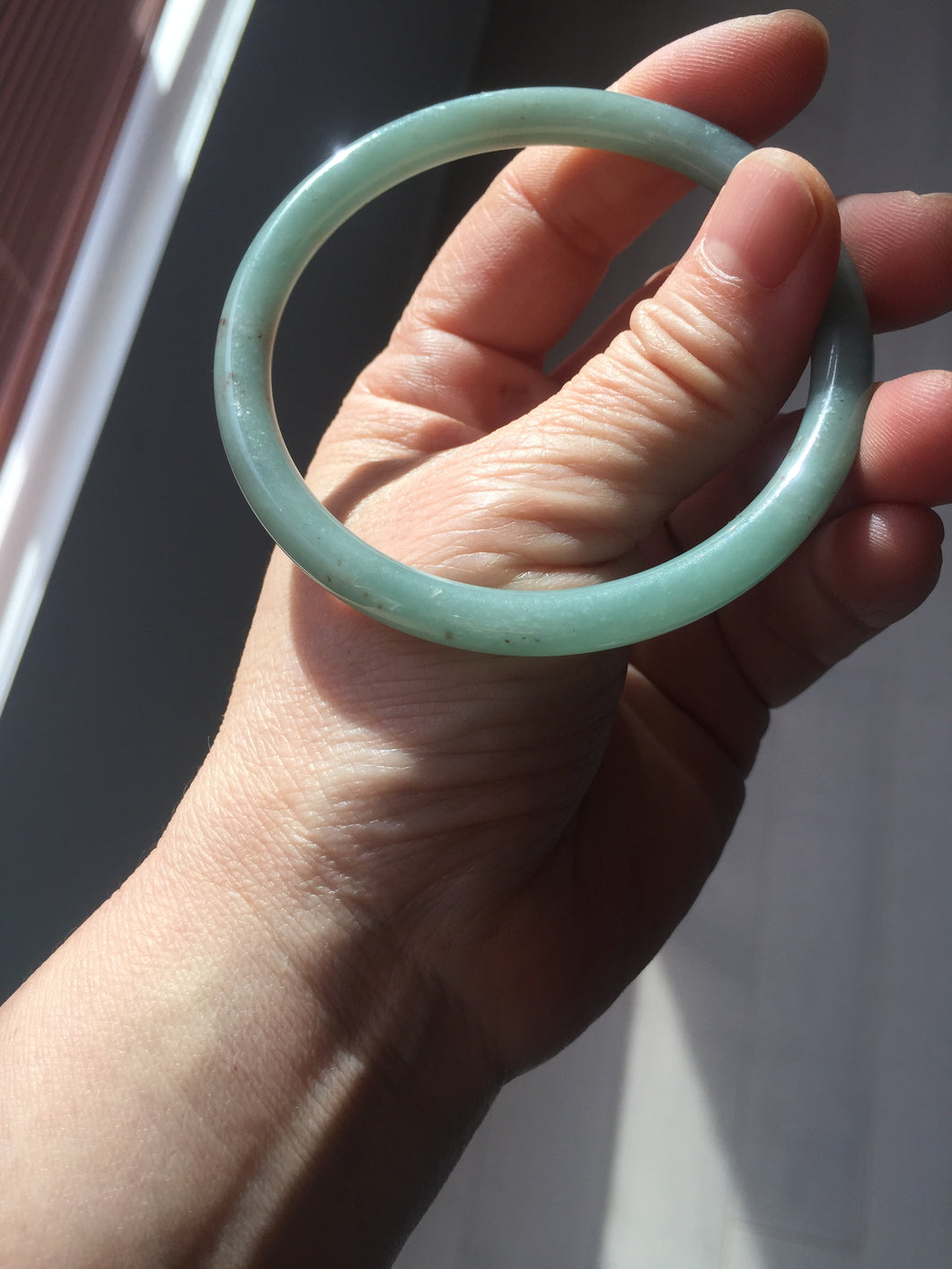 59mm Certified Type A 100% Natural light green/blue/brown slim round cut Guatemala Jadeite bangle BS52-4627