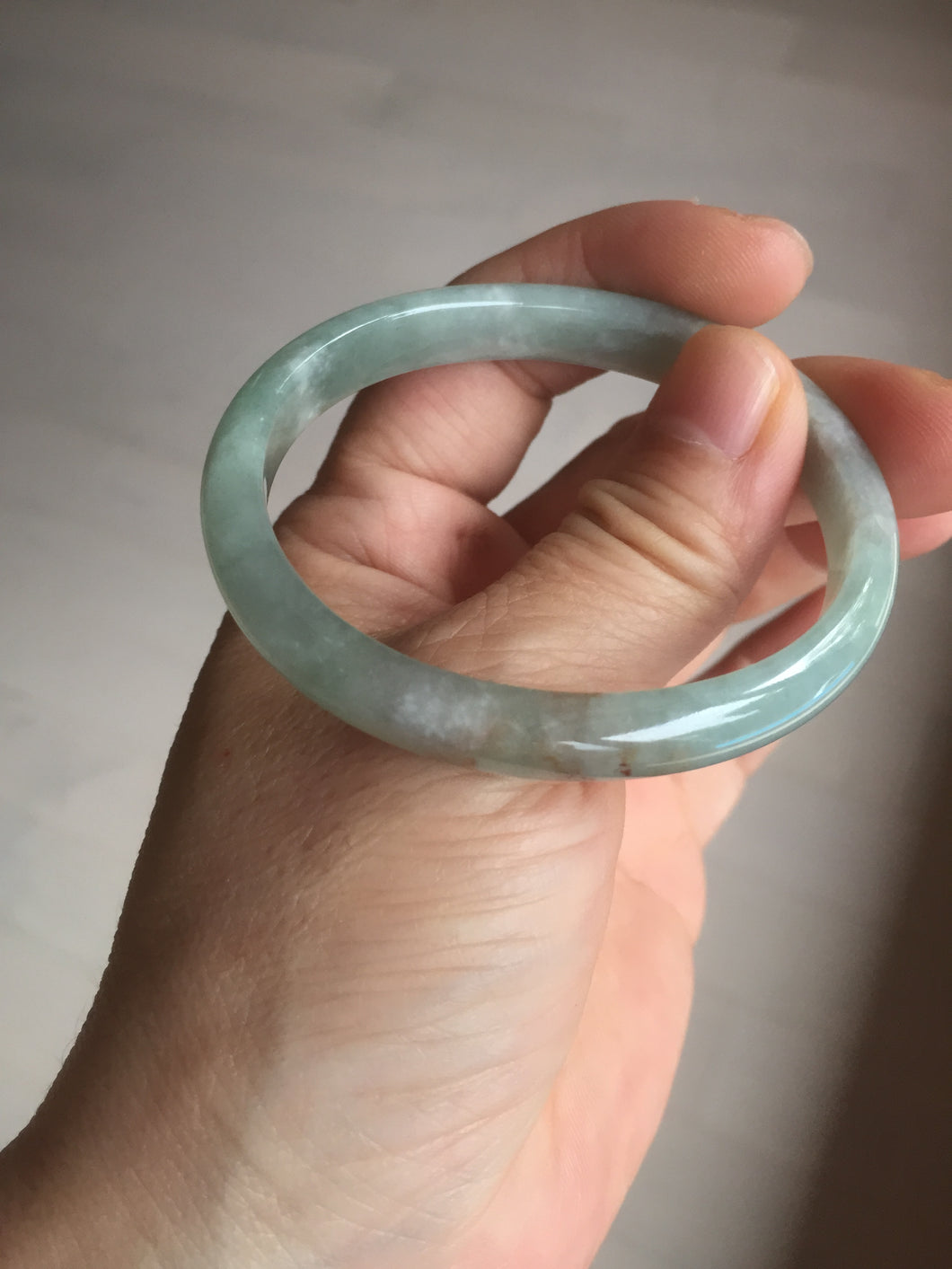 50.5mm certified Type A 100% Natural icy watery light green red oval Jadeite Jade bangle BQ6-3800