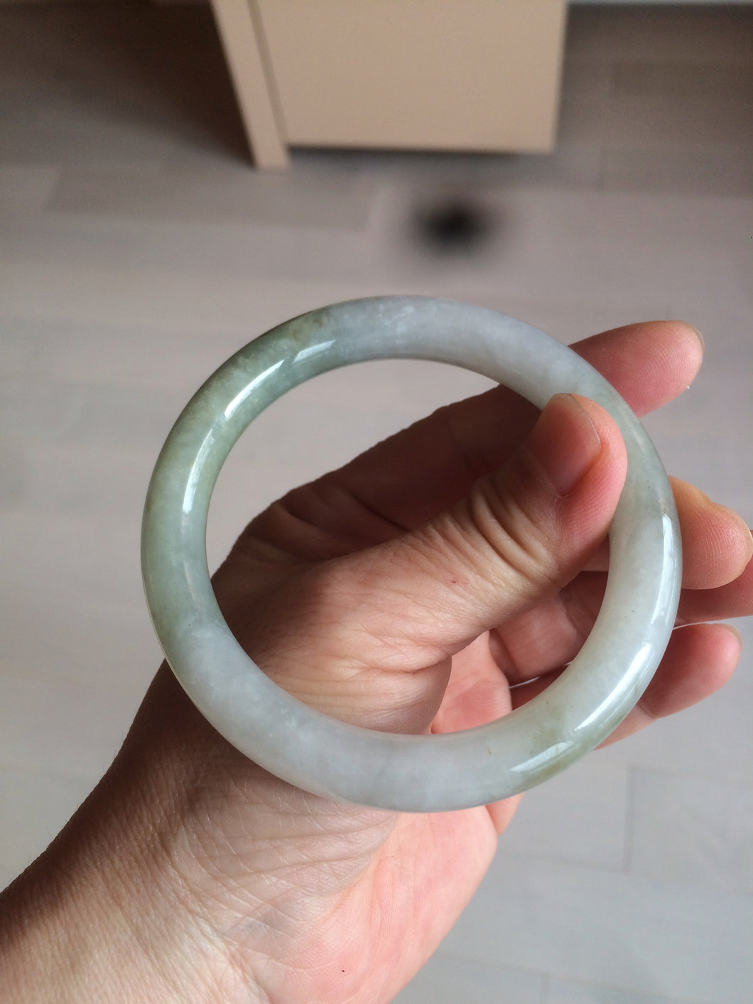 56mm certified 100% natural type A light green/white chubby round cut jadeite jade bangle AK66-3498