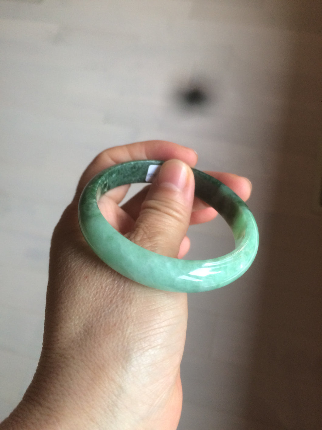 52.6mm certified 100% natural Type A apple green/dark green jadeite jade bangle H116-2848