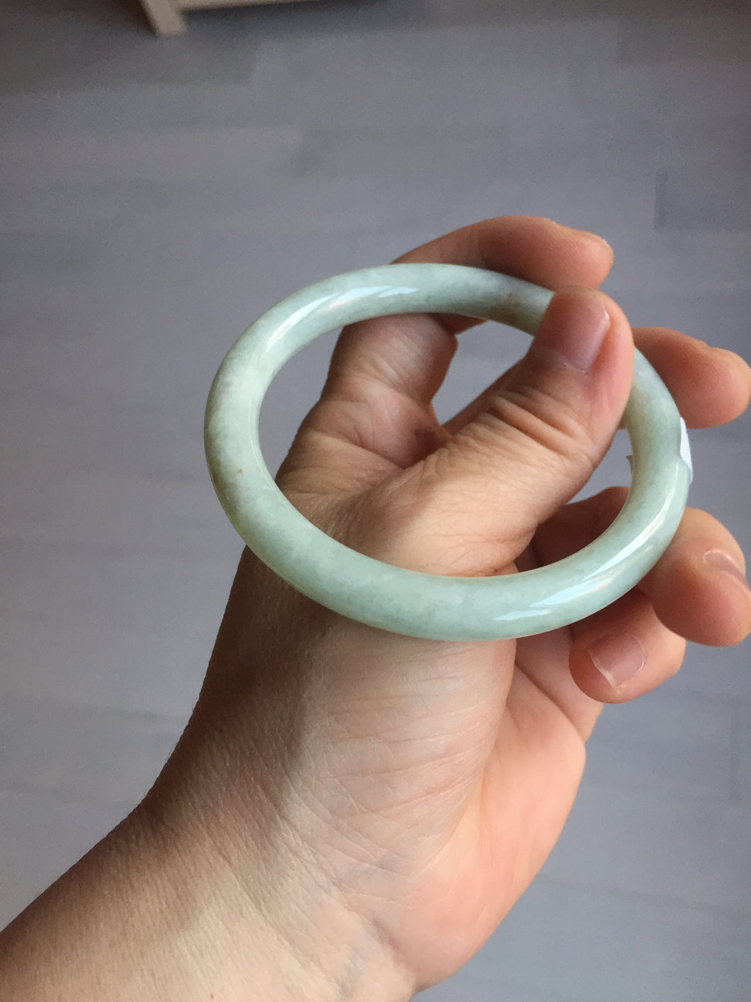 56mm Certified Type A 100% Natural light green round cut Jadeite Jade bangle F137-8174