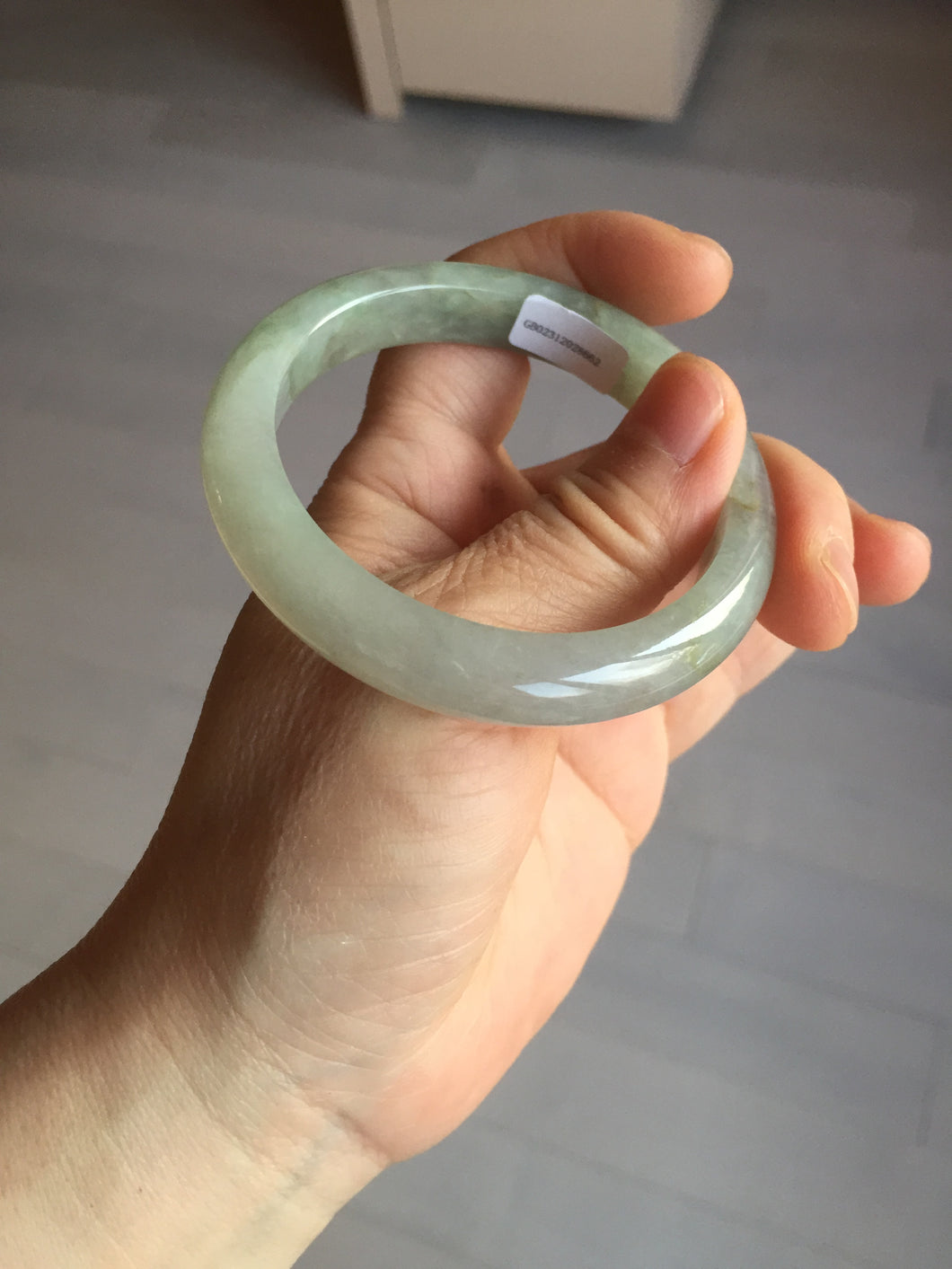 53mm 100% natural certified icy watery light green/gray jadeite jade bangle BL69-8662