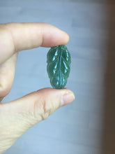 Load image into Gallery viewer, 100% natural type A icy watery dark green blue gray black Guatemala jadeite leaf pendant BP184-3
