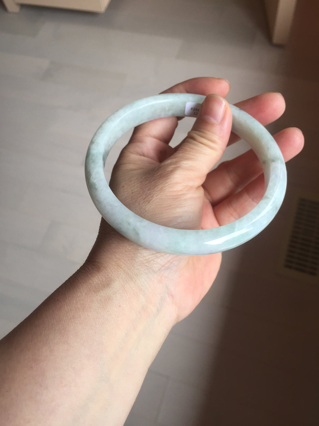 74.4mm certified Type A 100% Natural light green white round cut plus size Jadeite Jade bangle BP173-1261