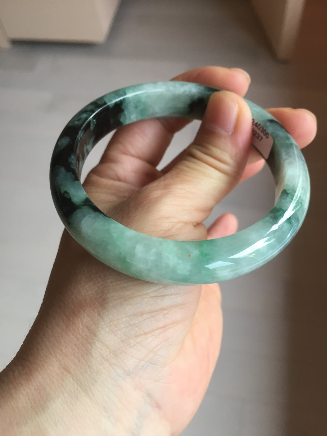 58.9mm Certified Type A 100% Natural suny green dark green Jadeite Jade bangle BP32-8237