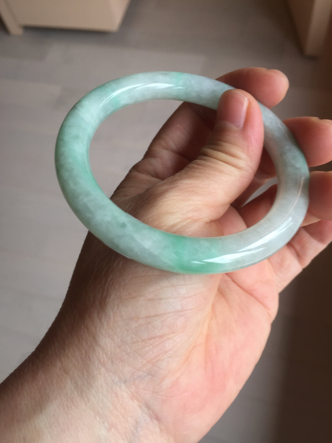 56.5mm 100% natural type A white/sunny green round cut jadeite jade bangle BL108
