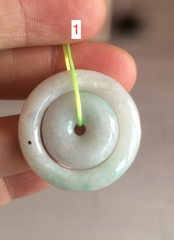 28.5mm Type A 100% Natural light green Jadeite Jade concentric circle safety Guardian ring Pendant (子母扣,同心环) AC84