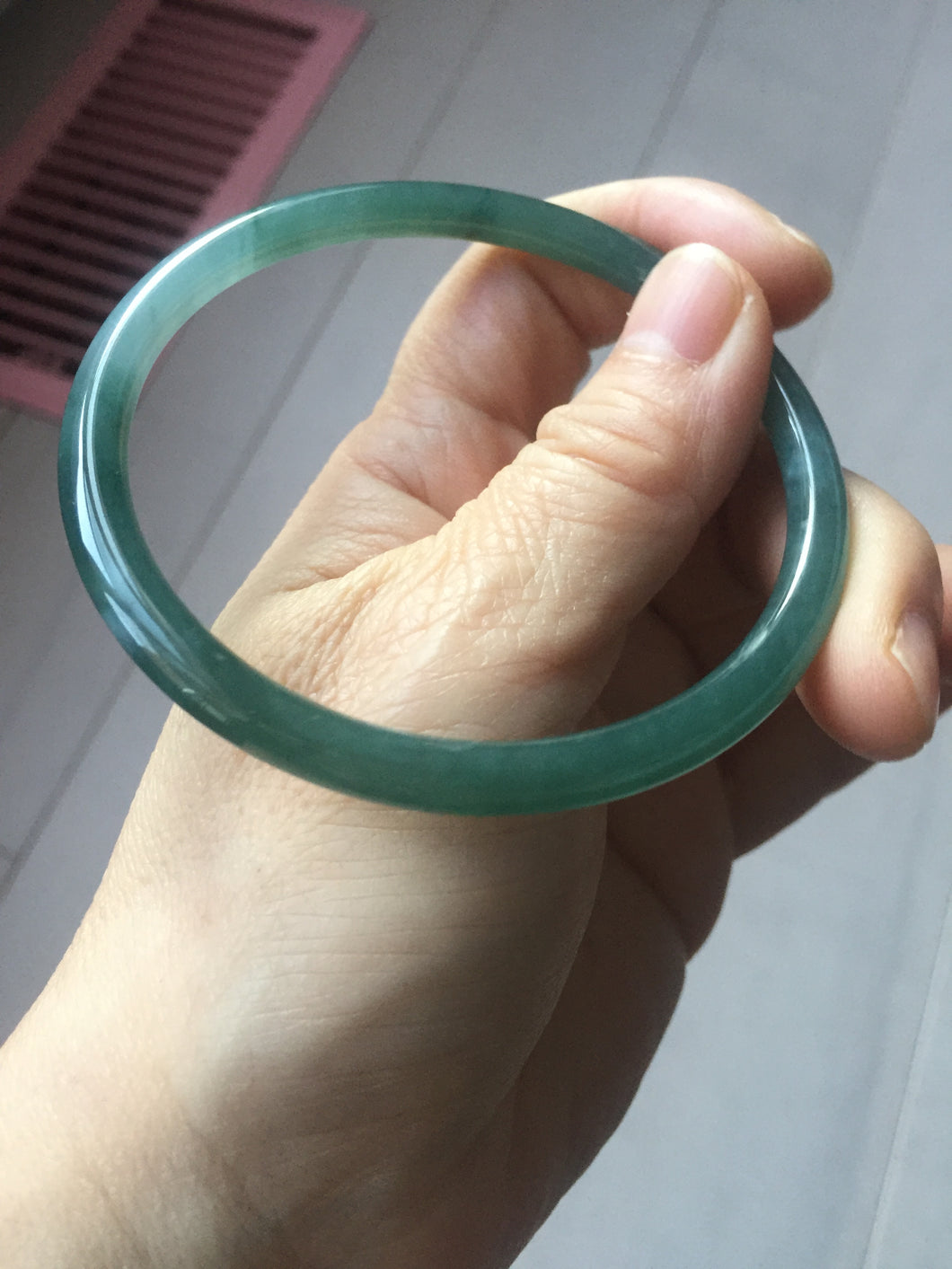 61mm Certified Type A 100% Natural icy watery deep sea dark green/blue/gray/black slim round cut Guatemala Jadeite bangle X148-2091