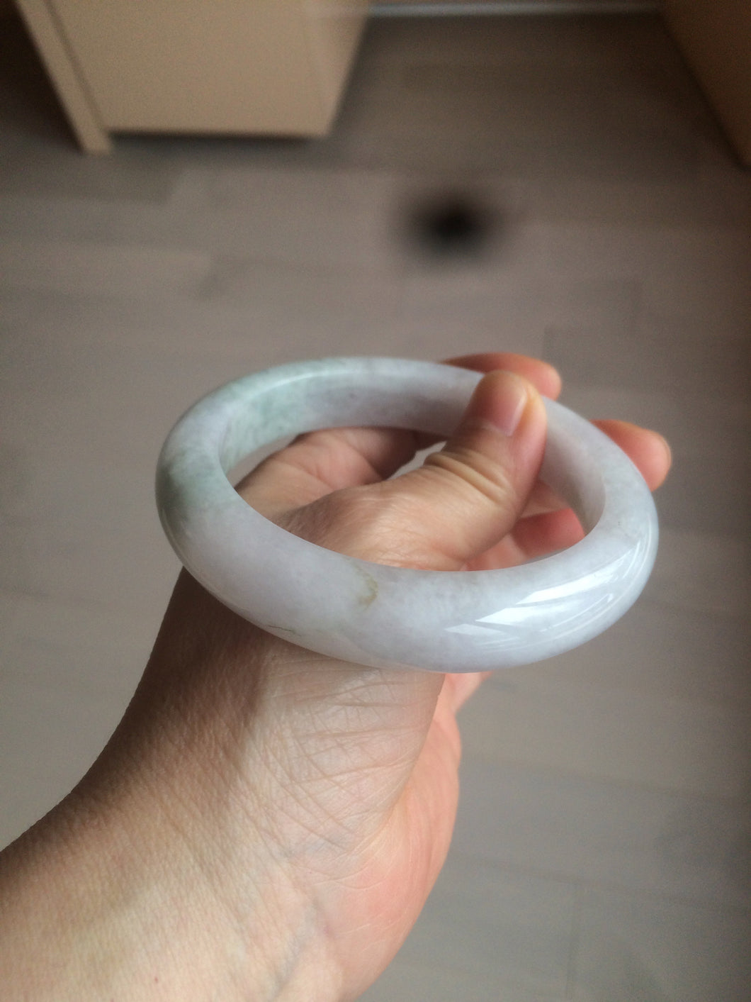 61.8 mm certified type A 100% Natural light green/white/purple chubby Jadeite Jade bangle BH45-2800