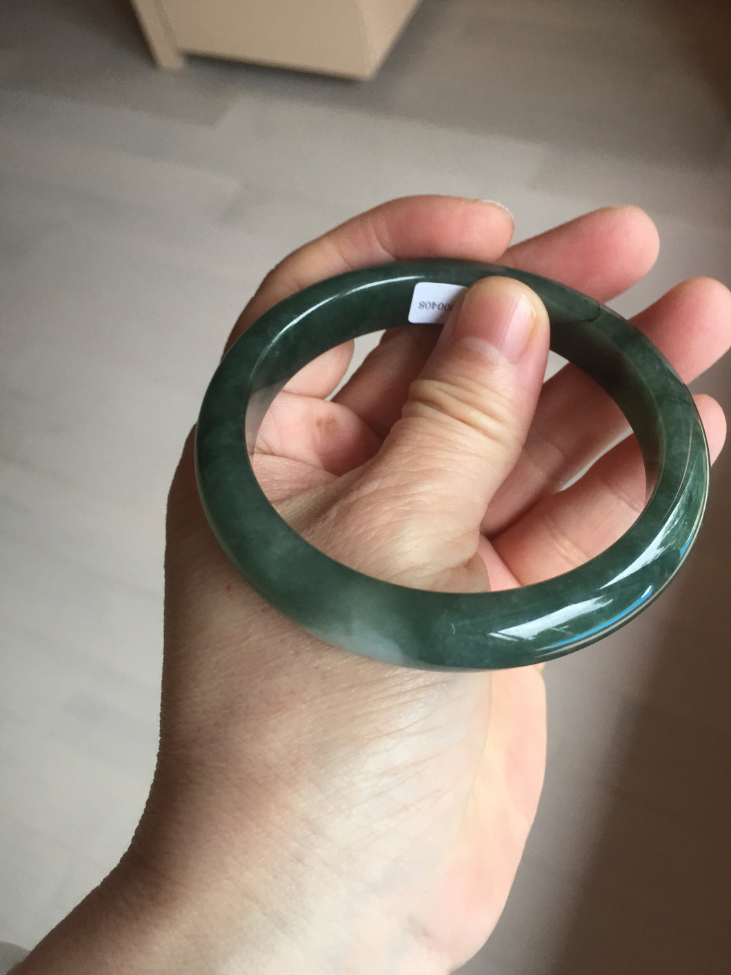 57.2mm certified natural Type A oily dark green/black jadeite jade bangle BG77-0408