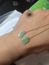 Load image into Gallery viewer, 100% Natural sunny green rectangle jadeite Jade dangling earring AY77
