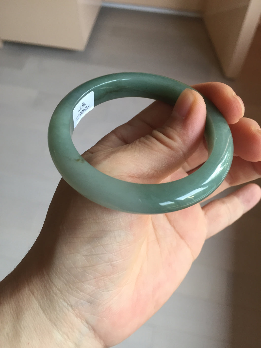 53.2mm certified type A 100% Natural dark green/gray/yellow Jadeite Jade bangle AF96-7577