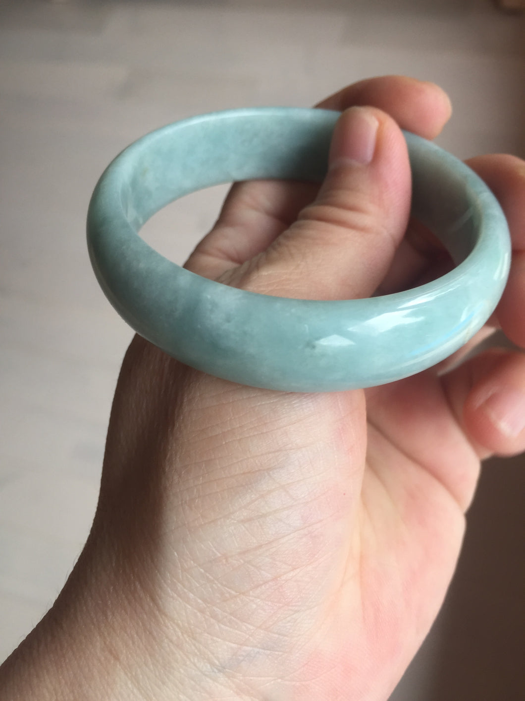 55.8mm certified 100% natural light green blue jadeite jade bangle AS90-7056